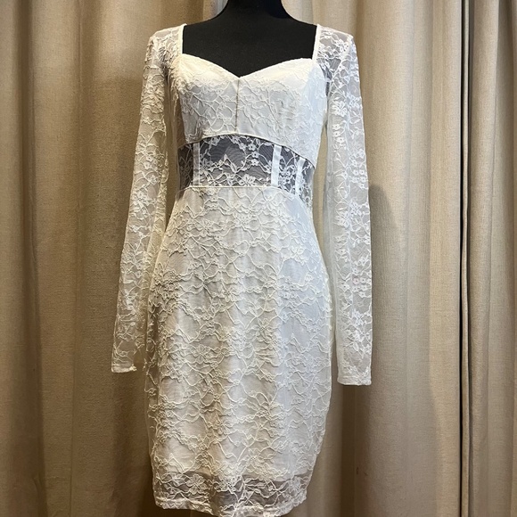 Guess White Lace Long Sleeve Bodycon Dress Size L - Picture 3 of 16